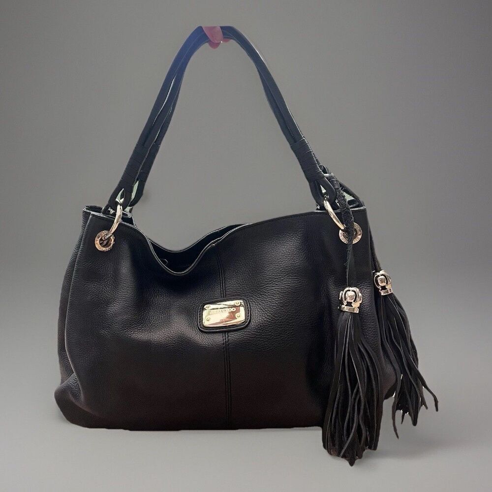Jimmy Choo Black Leather Shoulder Bag with Tassels